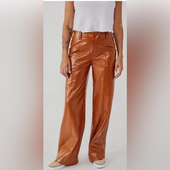 FREE PEOPLE Star Crossed Lovers Faux Leather Tan Trousers size 0 - Picture 9 of 14